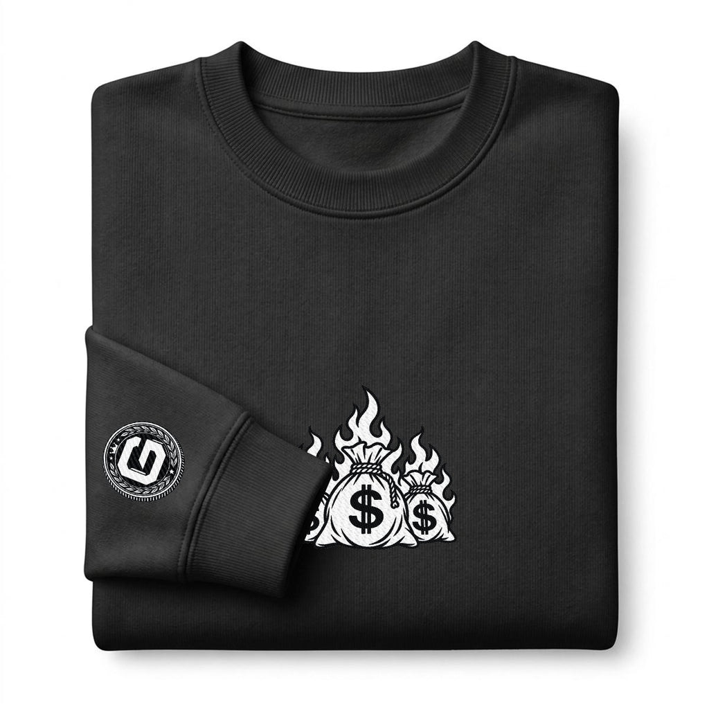 Money to Burn Embroidered Crewneck Sweatshirt – DROP 002 | GURILLA®