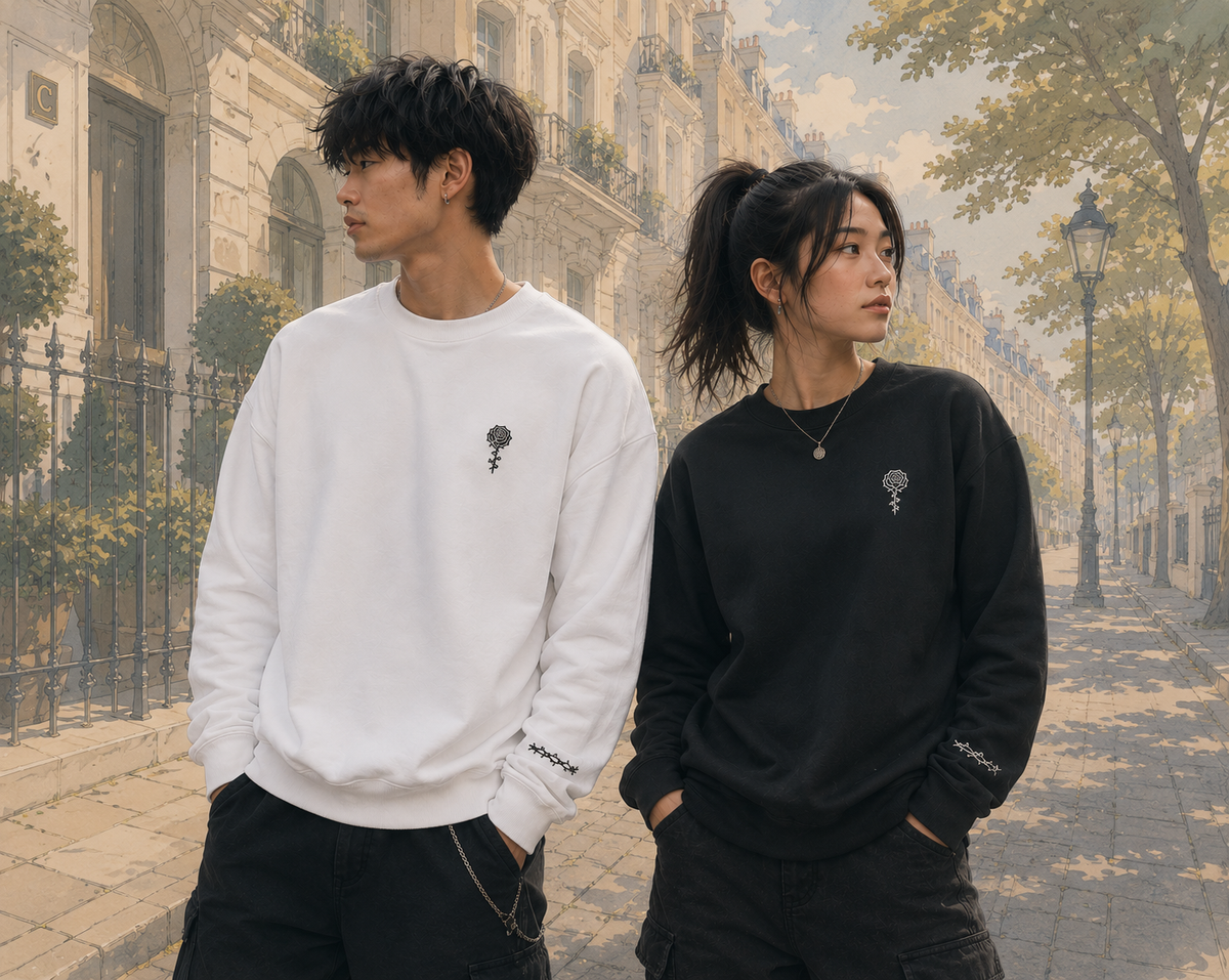 Thorned Rose Embroidered Crewneck Sweatshirt – DROP 002 | GURILLA®