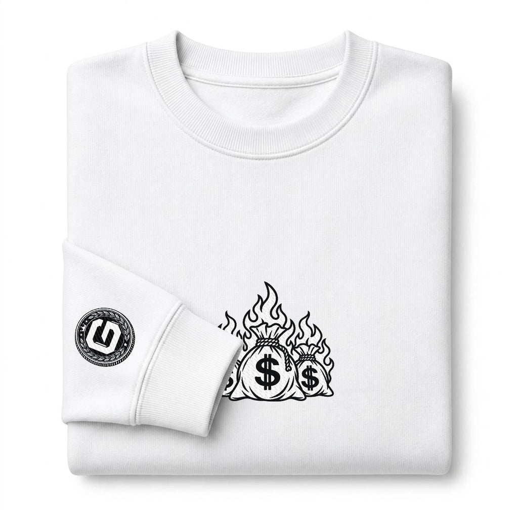 Money to Burn Embroidered Crewneck Sweatshirt – DROP 002 | GURILLA®