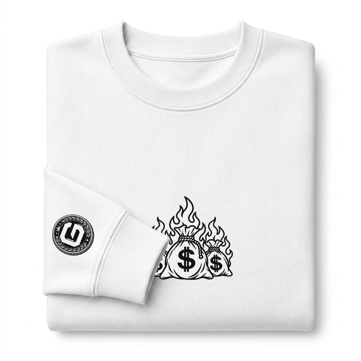 Money to Burn Embroidered Crewneck Sweatshirt – DROP 002 | GURILLA®