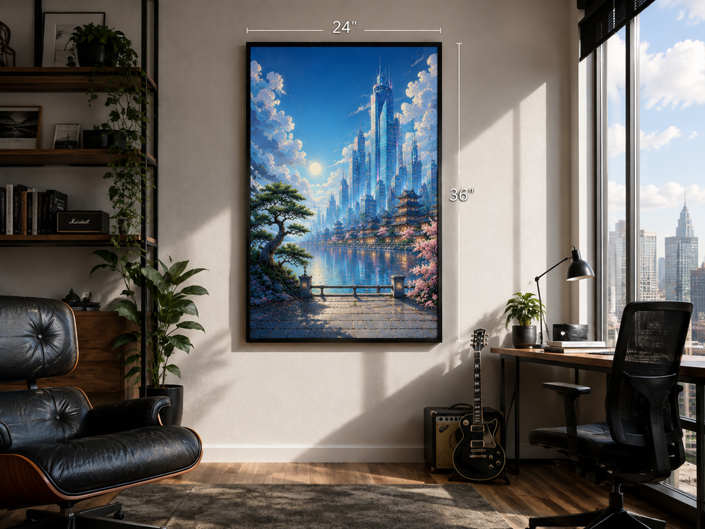 Nexus Futuristic City Day Framed Art Print | Futuristic Wall Art | Museum Quality | Multiple Sizes