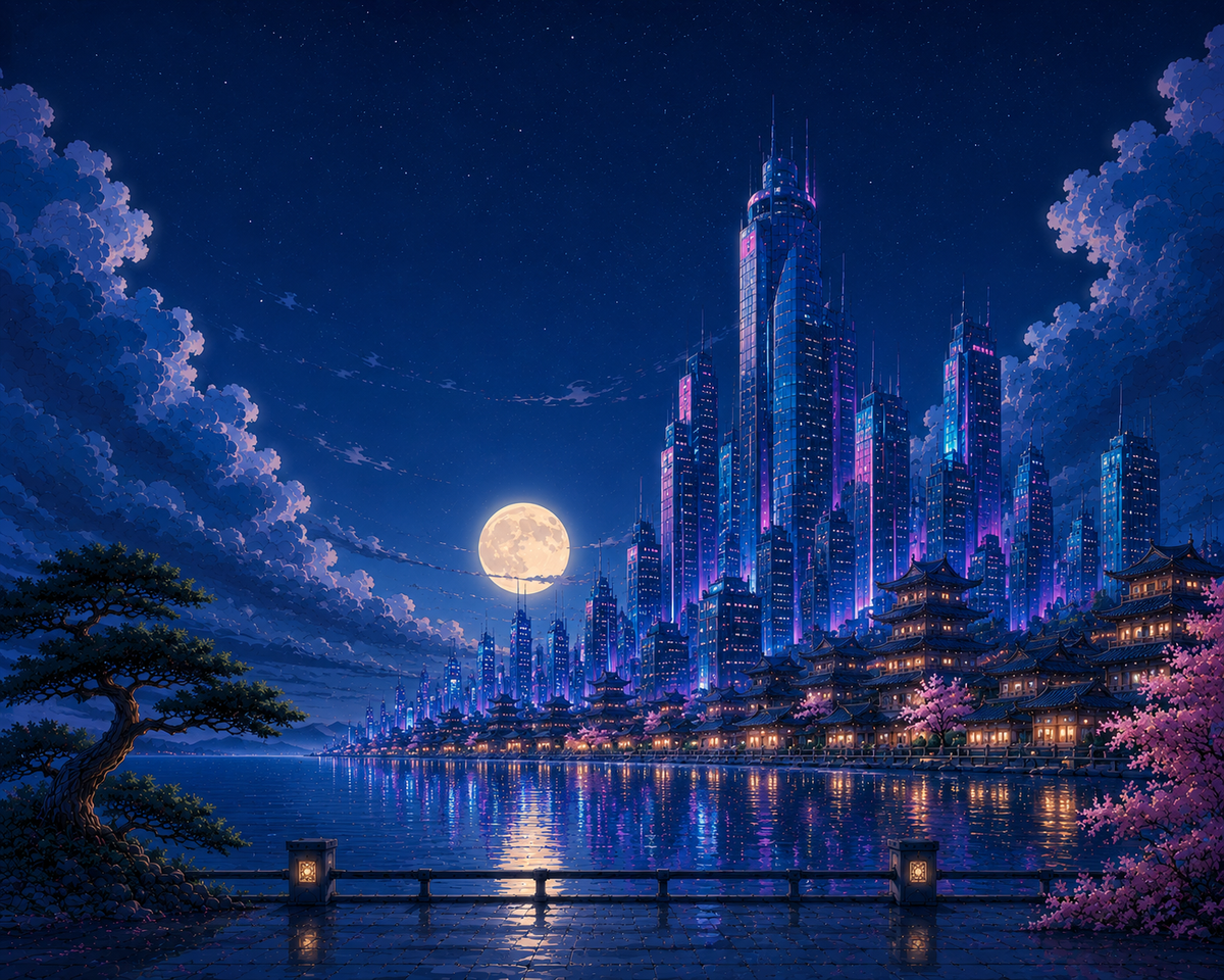 Nexus Futuristic City Night Canvas Wall Art | Futuristic Wall Art | Museum Quality | Multiple Sizes