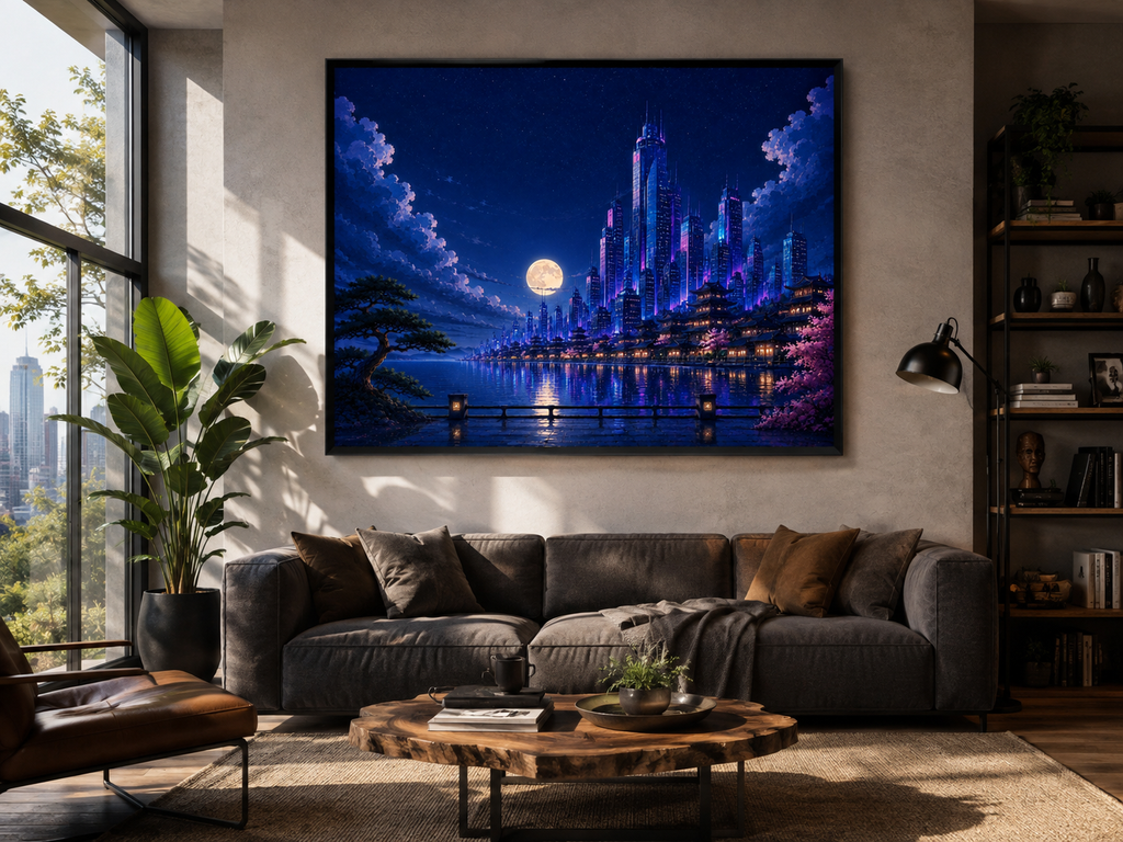 Nexus Futuristic City Night Canvas Wall Art | Futuristic Wall Art | Museum Quality | Multiple Sizes